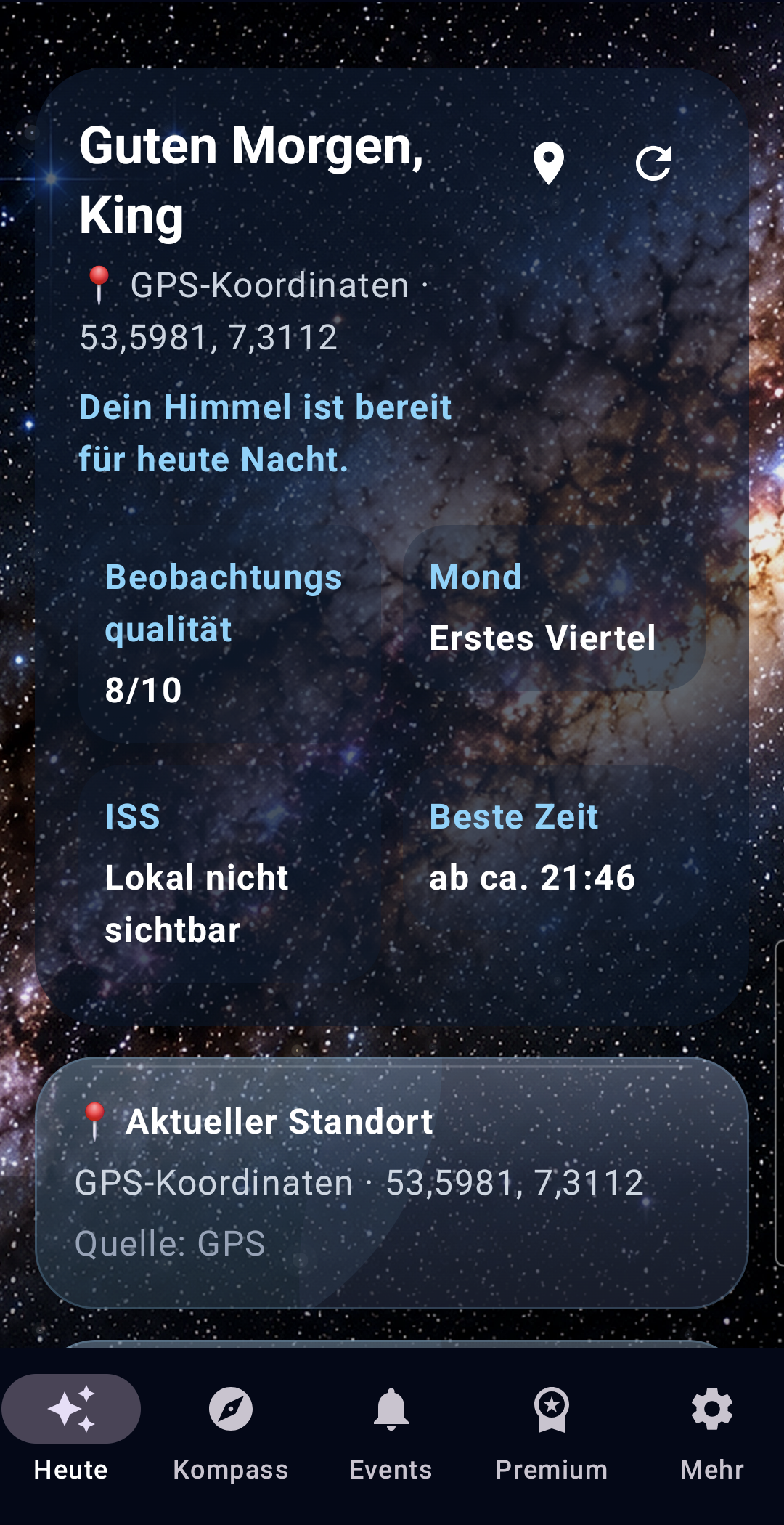 SkyPulse zeigt die heutige Beobachtungsqualität und passende Empfehlungen